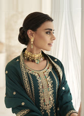 Lovely Silk Salwar Suit in Teal Green Color